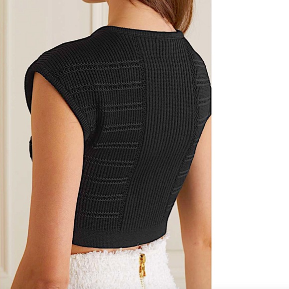 Balmain 6-Button Pointelle Knit Crop Top